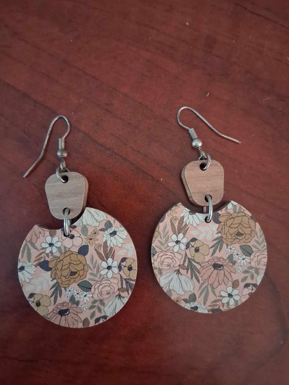 Floral Wooden Drop Earrings in Peach